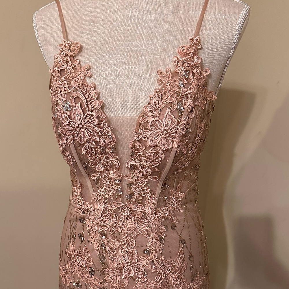 Champagne gold JVN by Jovani prom dress